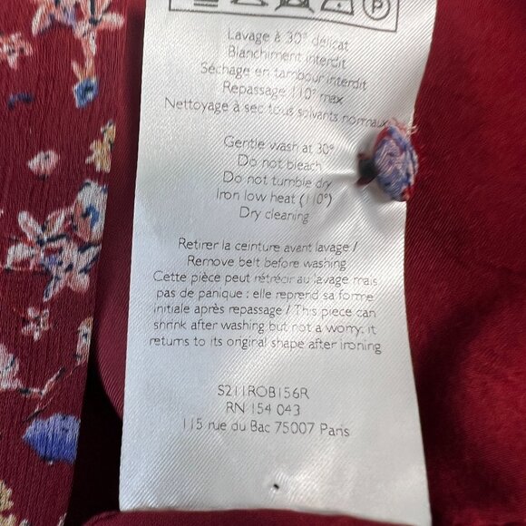 Sezane Alix Midi Dress Sheer Sleeves Button Up Red Bordeaux Floral Print 34 XS - Picture 15 of 15